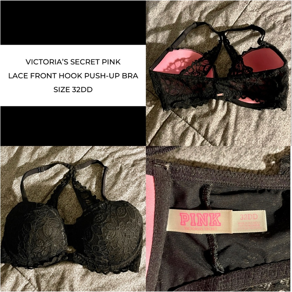 Victoria’s Secret pink lace front hook push-up bra Size 32DD